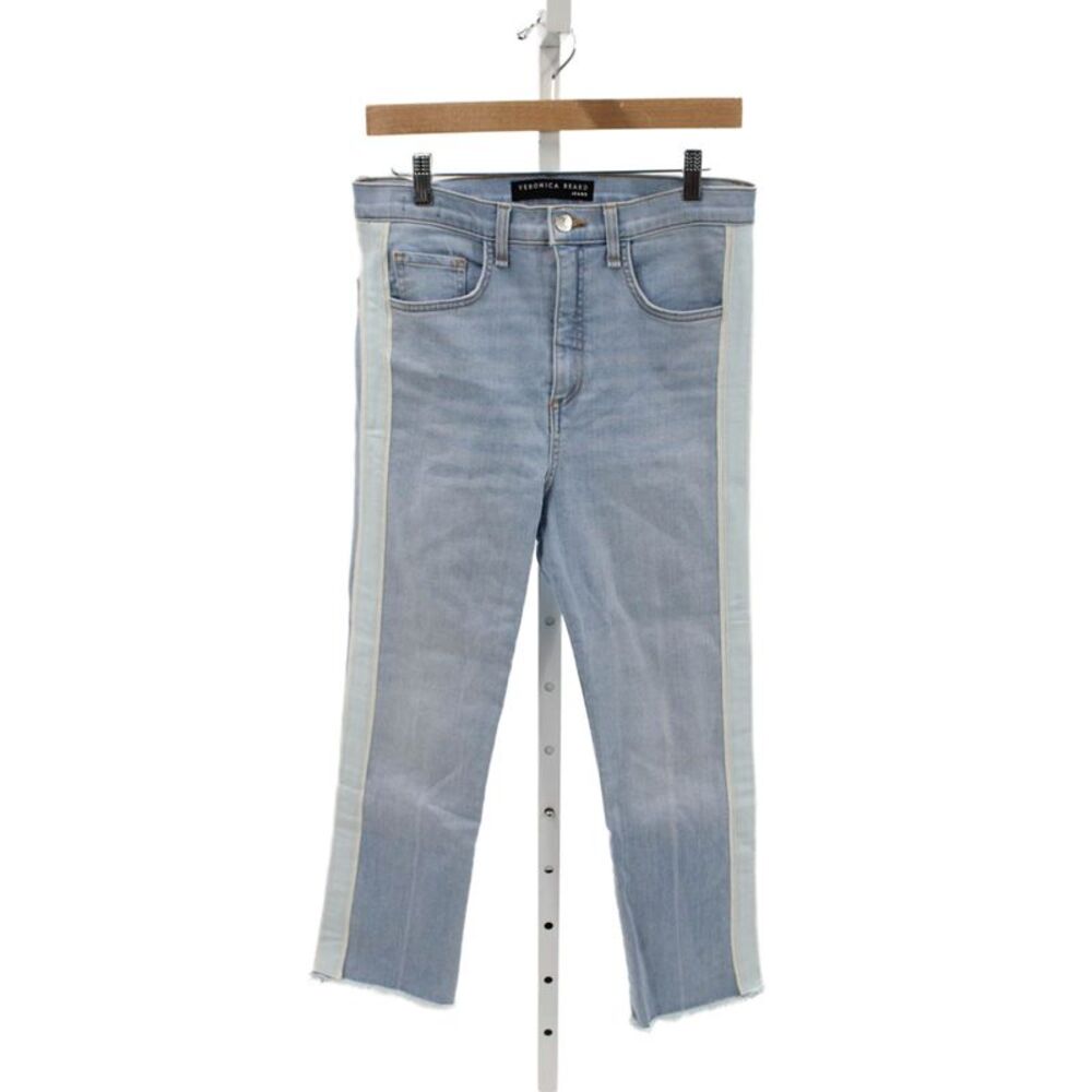 Veronica Beard Womens Cropped Blue Striped Mid-Rise Cotton Jeans Size 29